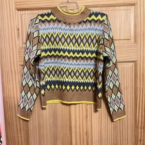 Zara Geometric Patterned Sweater - Brown, Yellow, green, blue  and metallic